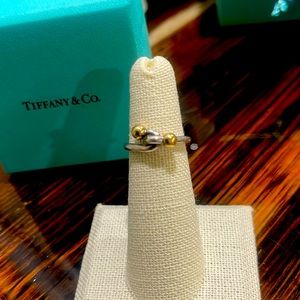 AuthenticTiffany&Co.SterlingSilver.925Gold18kloveknot infinityringband